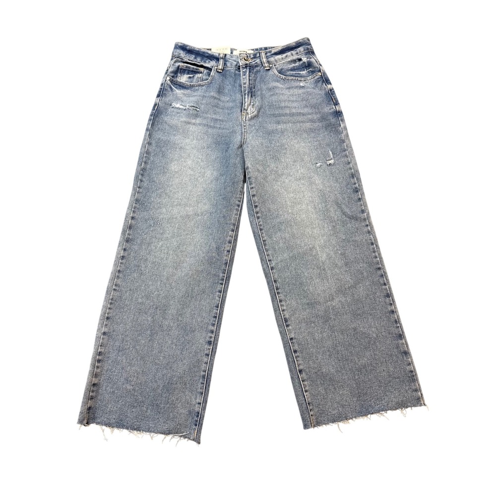 Cotton On Wide Leg Cropped Jeans Women 6 Blue New Distressed Raw Hem Cali Blue
